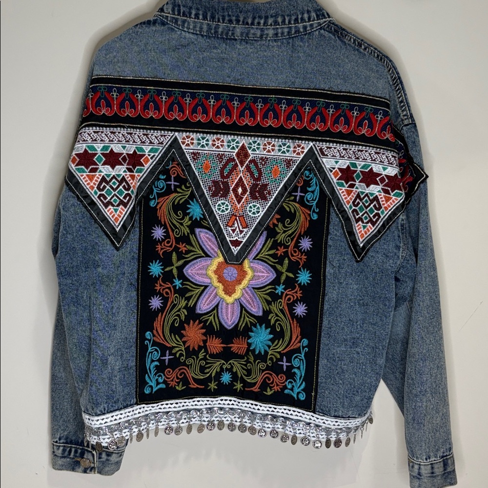 Boho Jean Jacket Embellished Oversized